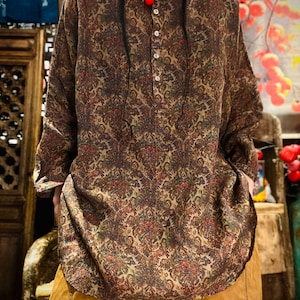 Women Linen Shirt, Spring Linen blouse, Retro Loose shirt, Women Linen top, casual shirt, floral pullover shirt image 3