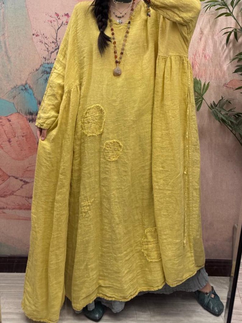 Women Linen Maxi Dress, Loose Vintage dress with Pockets, Spring dresses for Women's image 7