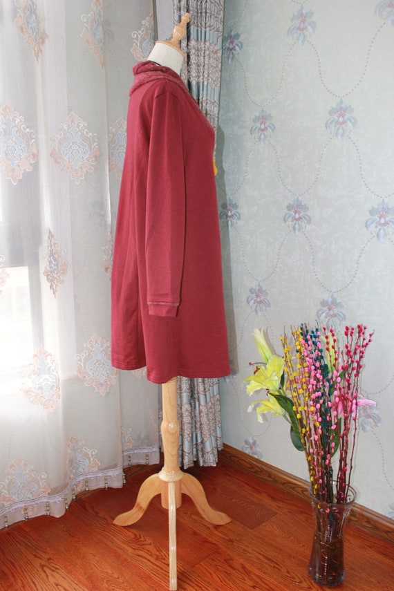 pockets dress longsleeve dress Soft comfortable dress Wine red Cotton dress
