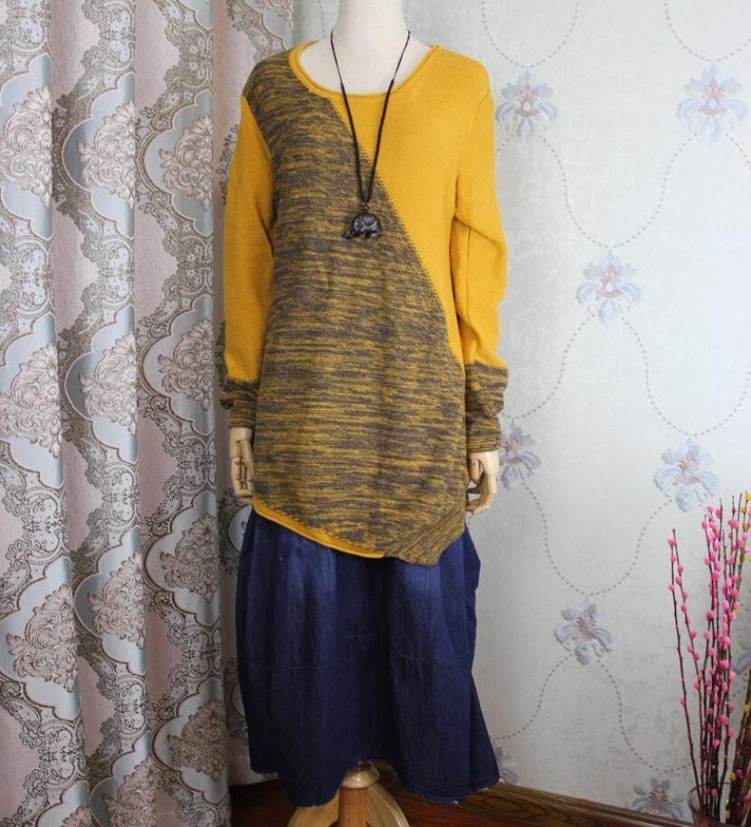 Women Knitwear Shirt Yellow Knit Sweater Women Blouse - Etsy