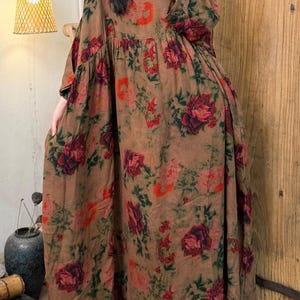 コットンマキシドレス、ゆったりとしたサマードレス、ヴィンテージドレス、花柄ロングドレス、パーティードレス、ポケット付きドレス、レディースドレス