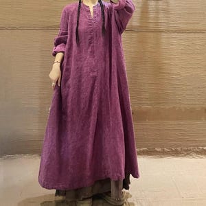 Linen Long Dresses, Women Maxi Dresses, Rose purple Dresses, Spring Autumn Loose dress, light green Dresses, Retro Women Dresses