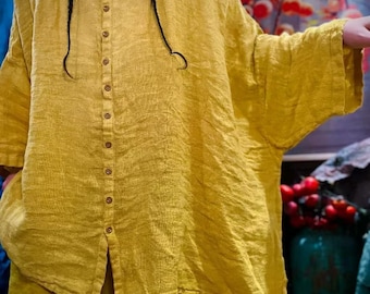 Women Linen Blouse, Minimalist Loose Fit Shirt, Casual Top, shirts for women