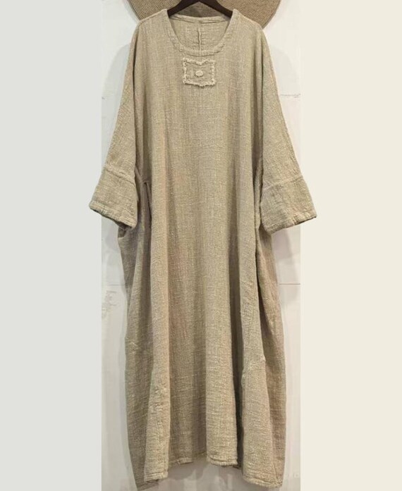 loose fitting spring dresses Women Cotton Long Dress, Loose Fit Spring Dress, Dresses with Pockets