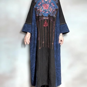 Linen Women dress, Black maxi dress, retro dresses, linen robe, Linen dress with pockets, Oversized dress image 1