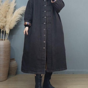 Winter Linen coat, Women Loose Fit Long coat, padded coat, Coat for women, warm linen outerwear, Coats With Pockets image 2