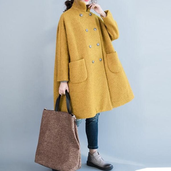Wool Coat Women, womens Winter coats, loose Wool Coat, double breasted Coat, large size Coat, Wool Overcoat, Wool Jacket