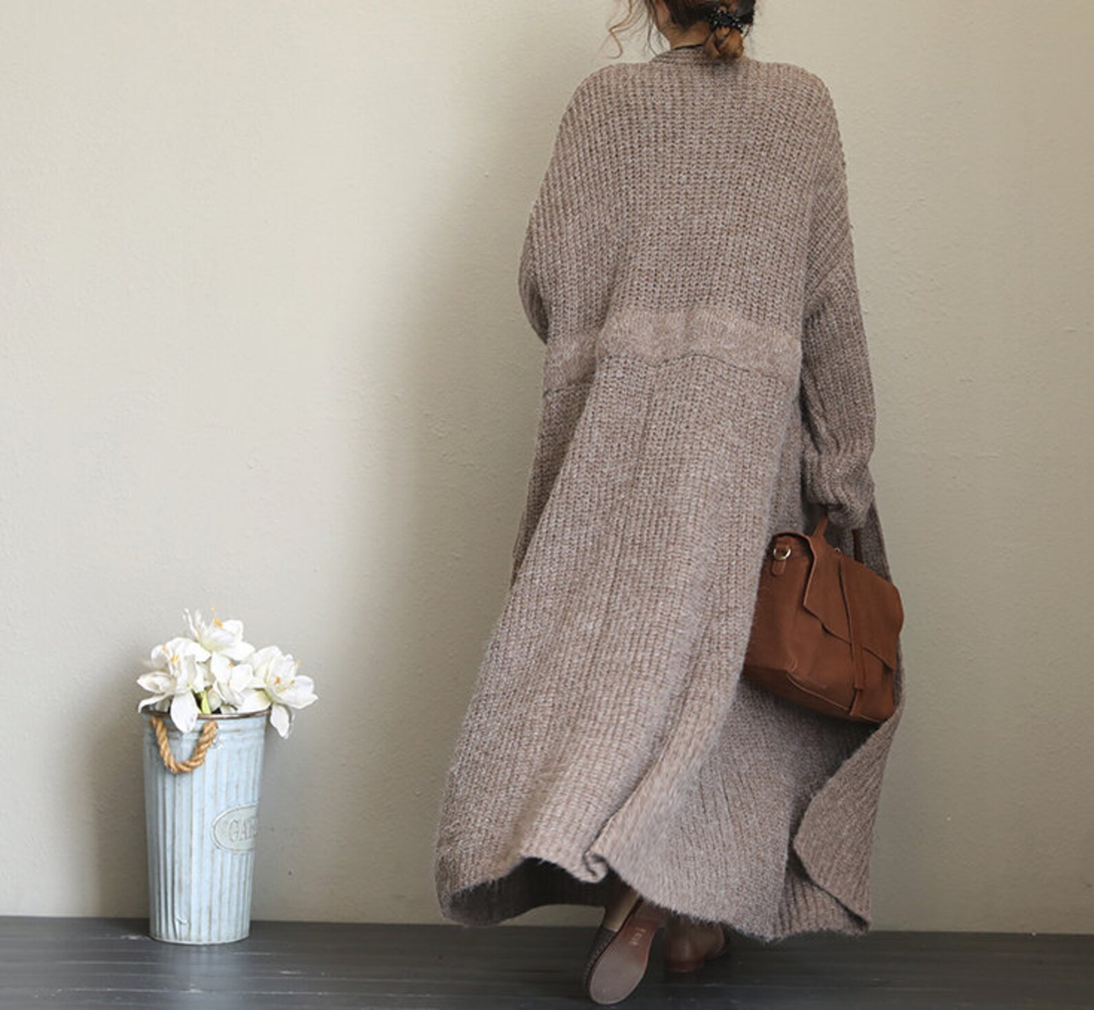 Women long coat Dark gray sweater coat Waist tie long Etsy