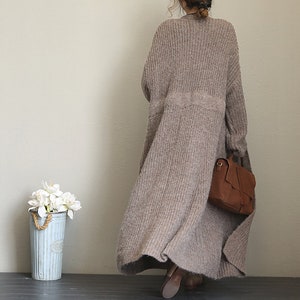 Women Long coat, Sweater Cardigan coat, Waist tie coat, Loose sweater coat, with pockets coat, Women Coat image 8