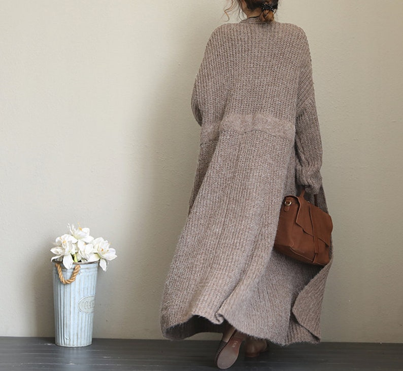 Women Long coat, Sweater Cardigan coat, Waist tie coat, Loose sweater coat, with pockets coat, Women Coat image 8