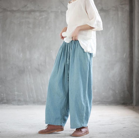 Womens Wide Leg Pants Denim Large Size 
