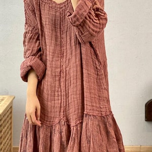 Women linen Maxi Dresses, Long Linen Dress, retro robe, Women's oversized Dresses, Prom dresses, autumn long sleeve dress image 6