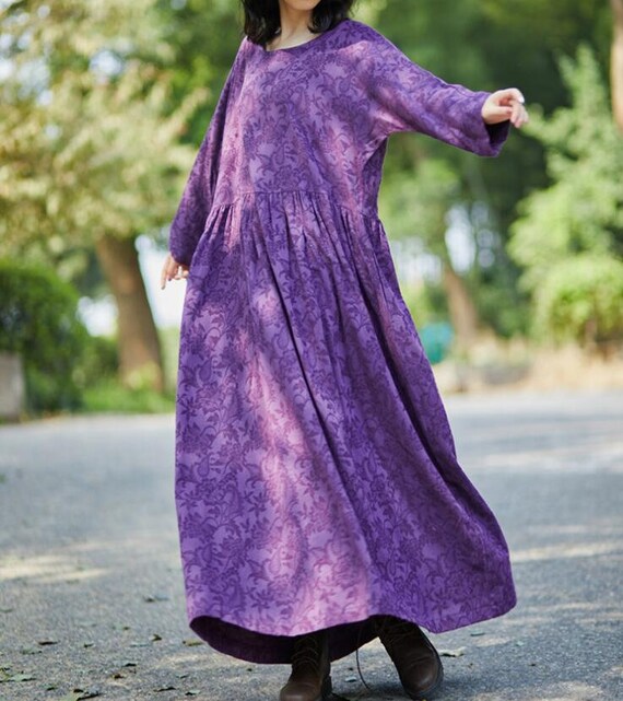 MaLieb Womens Linen Maxi Dress, Purple Linen Long Dress, Longsleeve Dress, Cocktail Dress, Plus Size Dress, Linen Robe