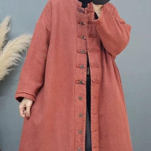 Winter Linen coat, Women Loose Fit Long coat, padded coat, Coat for women, warm linen outerwear, Coats With Pockets image 6