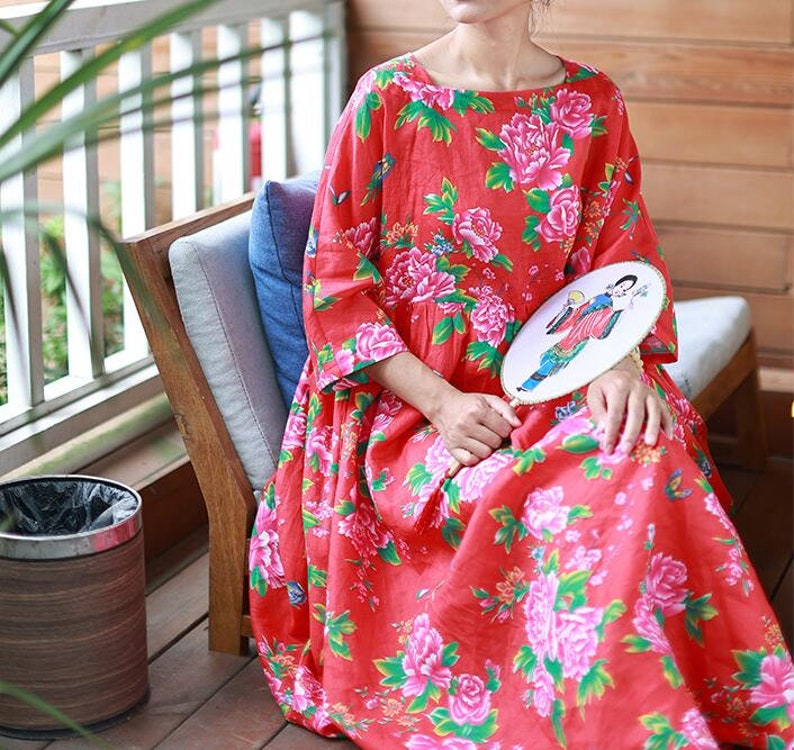 Summer dress for women, Red Loose Fitting Maxi Dresses, floral dress, bridal dress, Plus Size dress, long prom dress, boho dress summer image 1