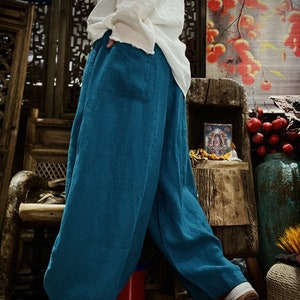 Loose Linen Pants, Women Linen Pants, Wide Leg Pants, Elastic waist Linen Pants, Spring summer Long Pants image 4