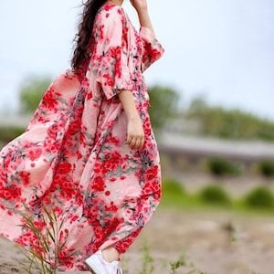 Cotton maxi dress, Women summer Dresses, long Pink dresses, long Floral Dress, prom dress, plus size dress image 2