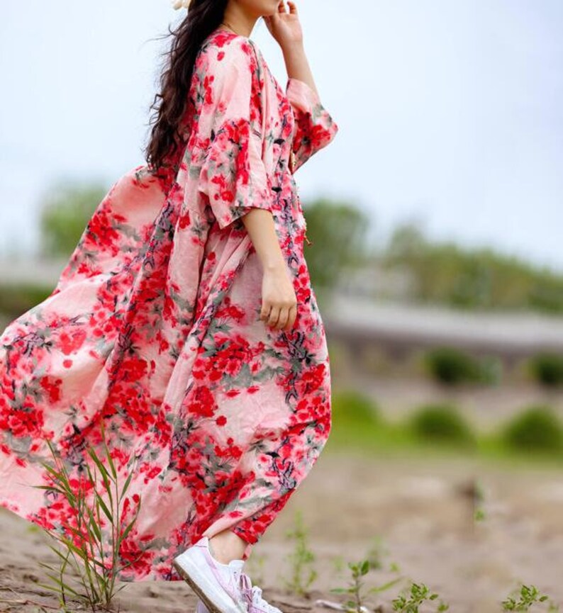 Cotton maxi dress, Women summer Dresses, large size dresses, long Floral Dress, Robes 