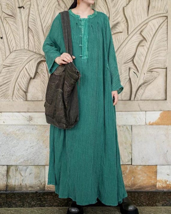 Loose Fit Linen Long Dress, Women's Dresses with Pockets, Retro Summer dress for women