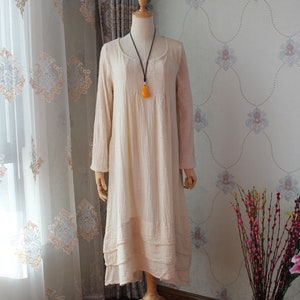 Women cotton long dress, longsleeved dress, Pockets dress, midi Dress, solid color dress image 6