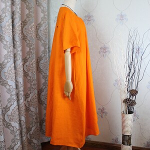 Orange maxi dress, women summer dress, linen Cotton pockets dress, Party dress image 3