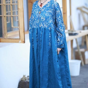 Women blue maxi dress, Linen long dress, loose Dress with Pockets, Prom Dress, Cocktail Dress, Linen Dresses for women, party dress image 5