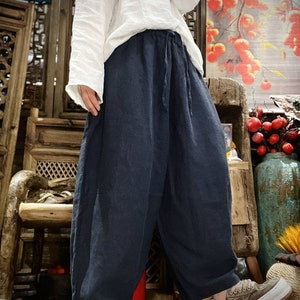 Loose Linen Pants, Women Linen Pants, Wide Leg Pants, Elastic waist Linen Pants, Spring summer Long Pants image 7
