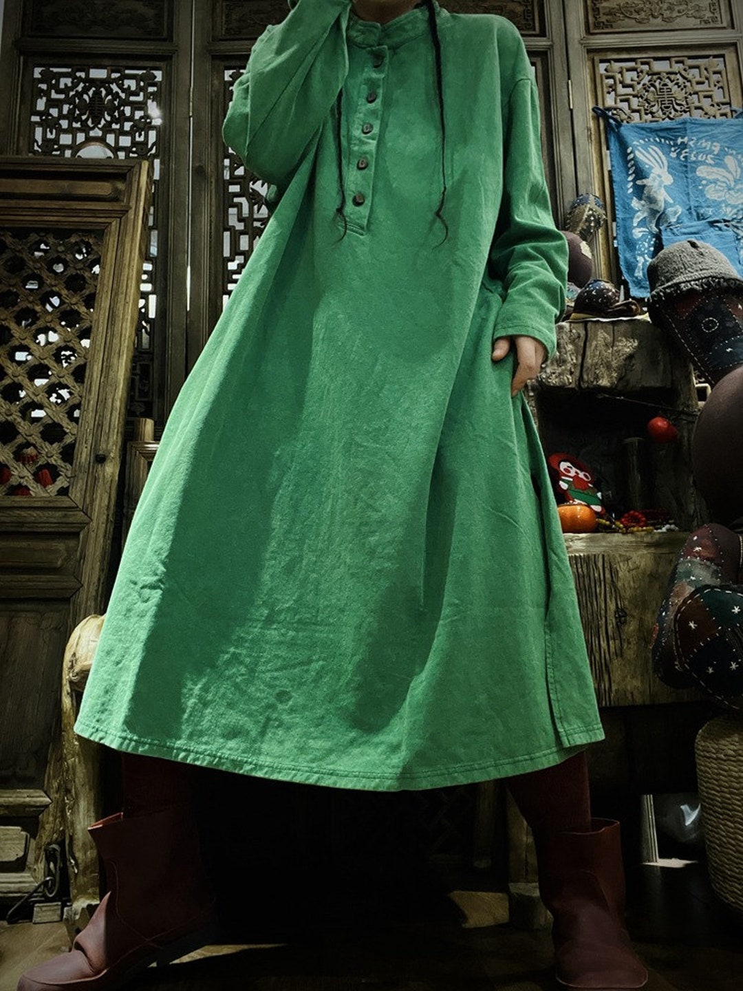 Cotton Blend Long Dress