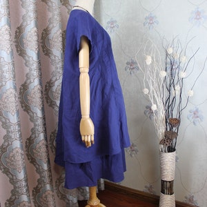 Summer dress, Loose Fitting dress, Khaki midi Dress, blue linen dress, Layered Linen Dress image 5