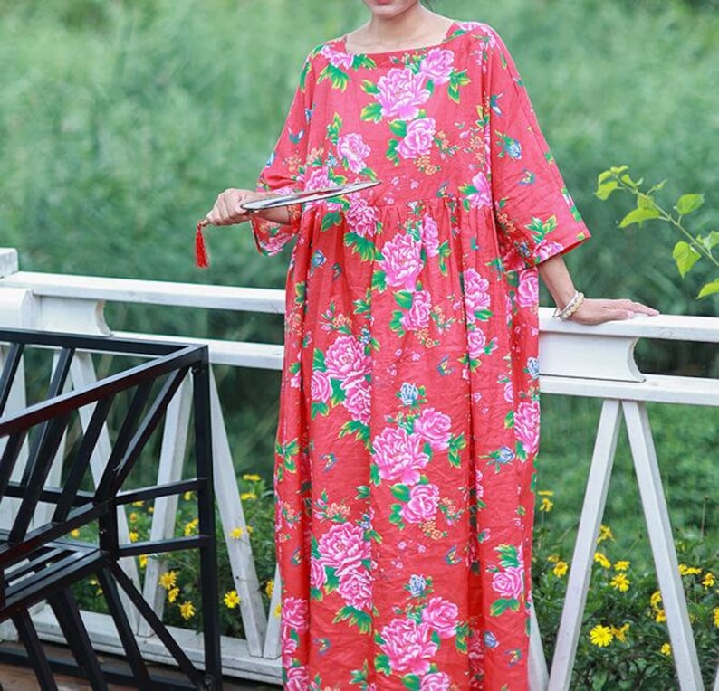 Summer Dress for Women Red Loose Fitting Maxi Dresses Floral Etsy