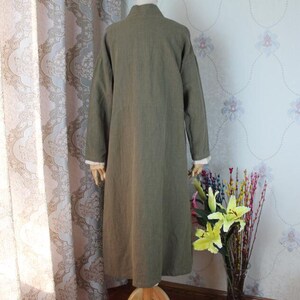 Linen Loose Fitting shirt, Spring Women gown, long Coat shirt, Army green Linen Cardigan, Linen Blouse for Women image 5