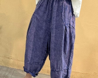 Women elastic waist linen pants, large size pants, Spring pants, Causal Linen Pants with Pockets, minimalist pants, harem pants