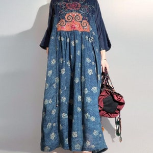 Blue Linen Dress, Women's Spring Linen Dress, Long Dress, Loose Dress, Retro Dress, Linen Maxi Dress, dress with pockets image 1
