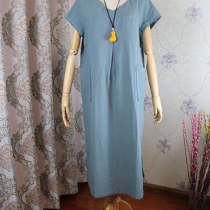 Women long dress, short sleeve dress, Linen summer dress, Linen Kaftan, Womens , minimalist dress, Loose Linen dress image 1
