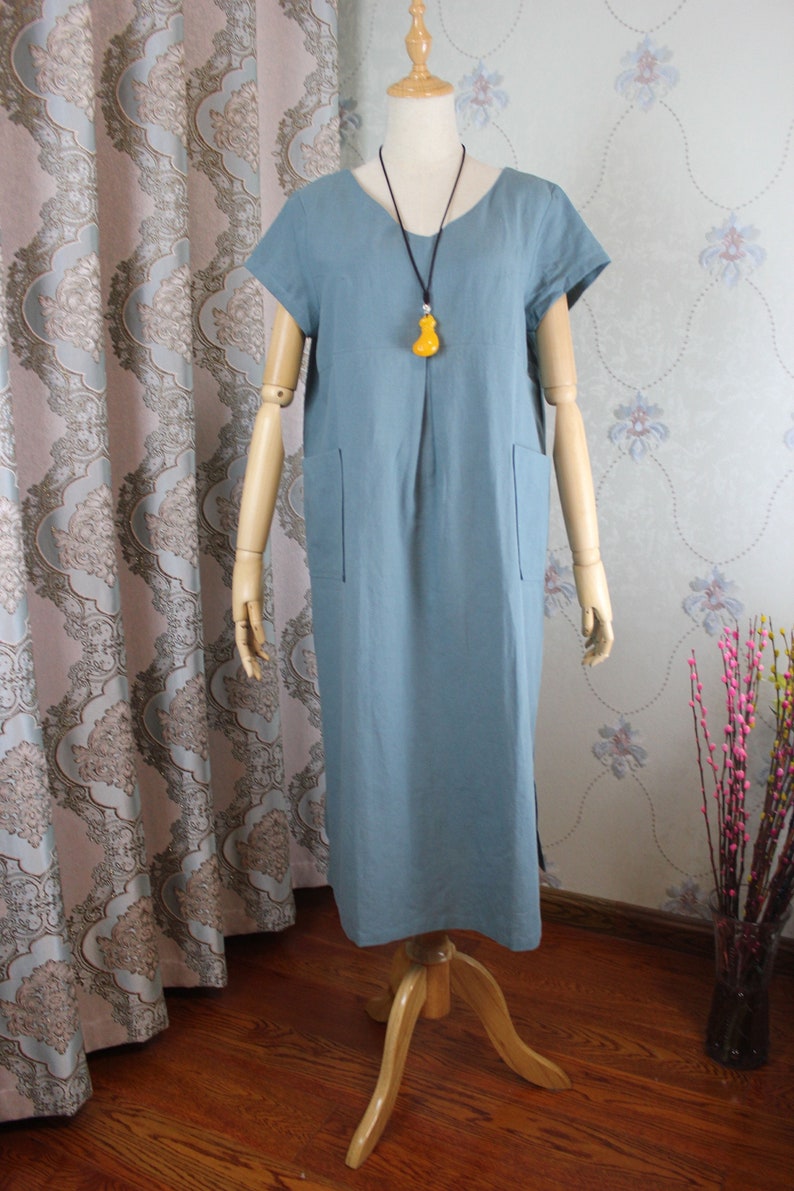 Women long dress, short sleeve dress, Linen summer dress, Linen Kaftan, Womens , minimalist dress, Loose Linen dress image 1