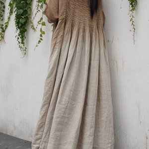 Summer linen maxi dress, long linen dress, Ombre Dress, Retro Dress, loose linen dress, women's dress with pockets image 2