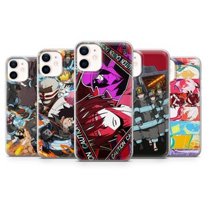 May include: A collection of five phone cases featuring colorful anime-style illustrations. The cases showcase various characters and scenes with bold colors and dynamic compositions. Each case has a clear protective border.
