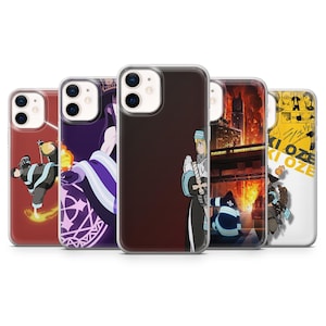 May include: A collection of five phone cases featuring anime-style illustrations. The cases display various characters and scenes, with vibrant colors and detailed artwork. The designs include characters in action poses and fiery backgrounds.