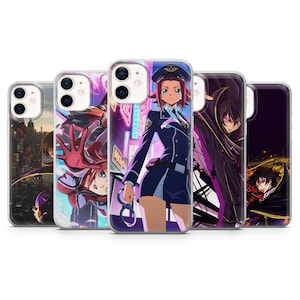 May include: A set of five phone cases with anime-style artwork. The cases display colourful character designs, including a woman in a blue police uniform holding handcuffs. The designs feature cityscapes and character portraits, suitable for various phone models.