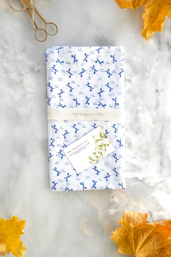 Large Pre-Cut Reusable Fabric Gift Wrap / Gift Wrap / Pocket Square/ White and Blue Cotton
