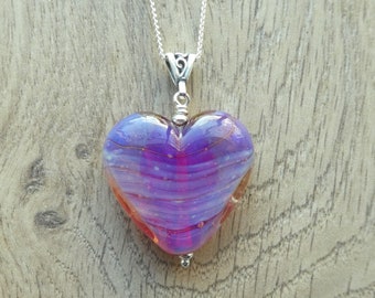 Pink glass heart bead necklace