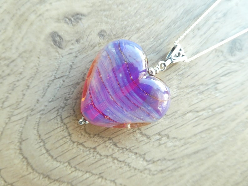 Pink glass heart bead necklace image 4