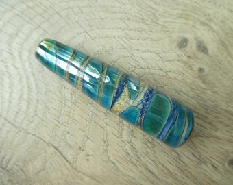 Bathroom light pull Metallic blue green and blue ivory glass approx 73mm long