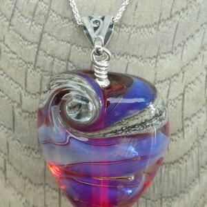 Pink and blue handcrafted organic lampwork glass bead necklace on a sterling silver chain. image 4