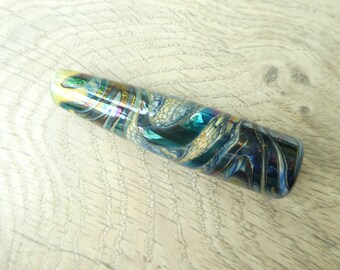 Light pull Metallic blue green and blue ivory glass approx 71mm long