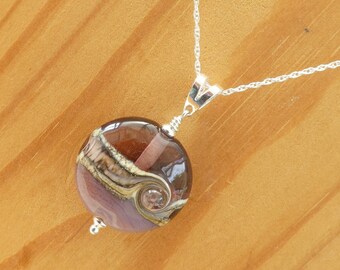 Transparent amethyst purple and opaque purple glass 'beach' bead necklace on sterling silver chain