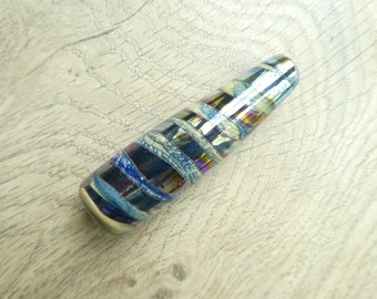 Light pull Metallic blue and blue ivory glass approx 71mm long