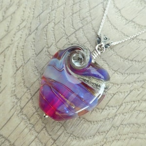Pink and blue handcrafted organic lampwork glass bead necklace on a sterling silver chain. image 3