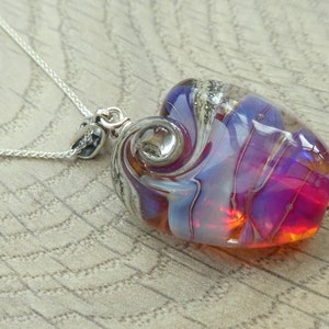 Pink and blue handcrafted organic lampwork glass bead necklace on a sterling silver chain. image 5