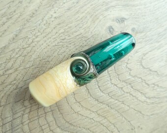 Teal green and ivory glass beach themed light pull approx 64mm long